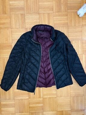 Michael Kors Black Quilted Down Fill Packable Jacket with Plum Lining